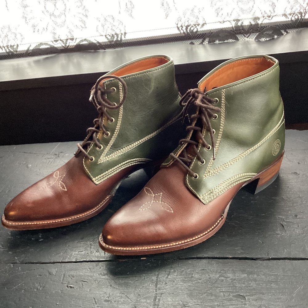 LEATHER PACKER BOOTS Green Brown Women’s 9.5 - SPAIN